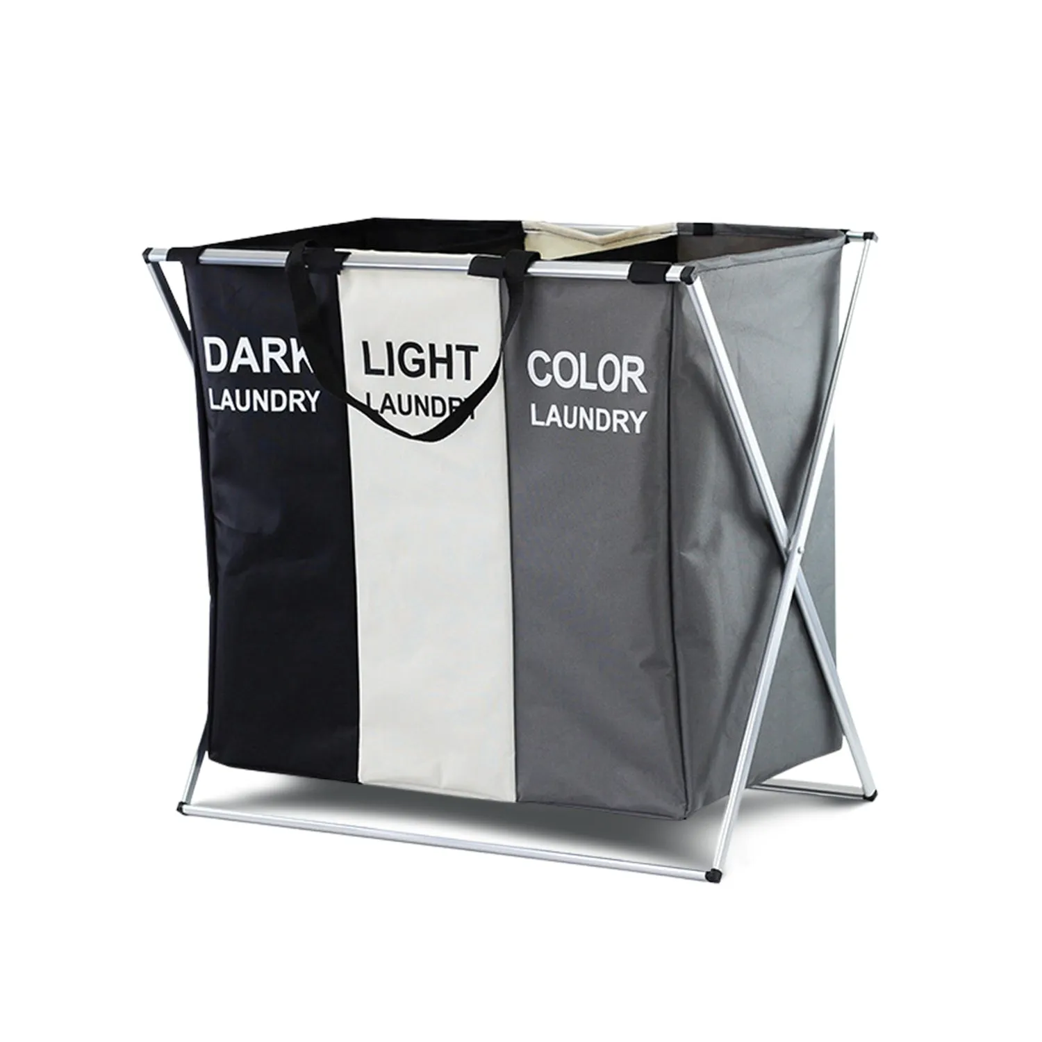 135L Foldable Laundry Hamper, 3 Sections, Waterproof - GOMINIMO