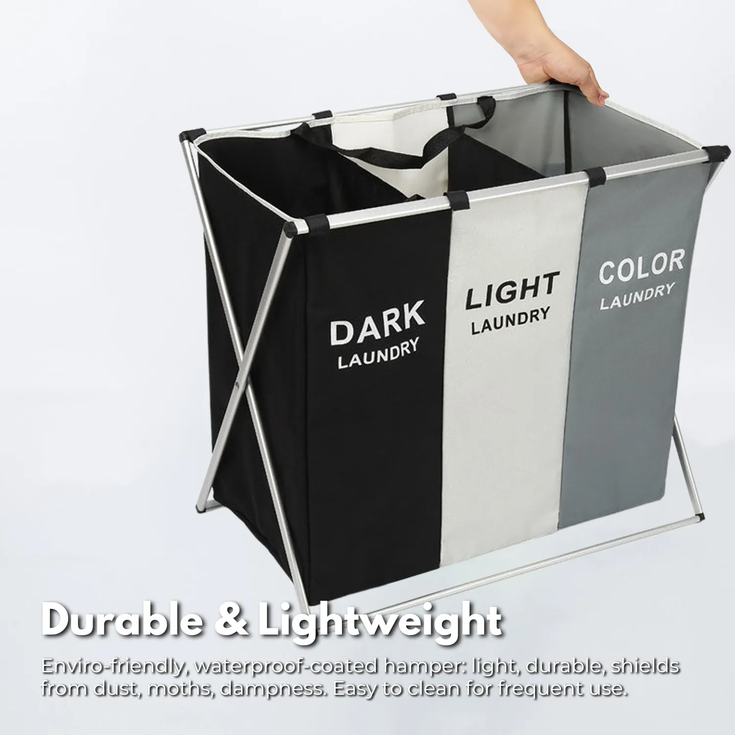 135L Foldable Laundry Hamper, 3 Sections, Waterproof - GOMINIMO