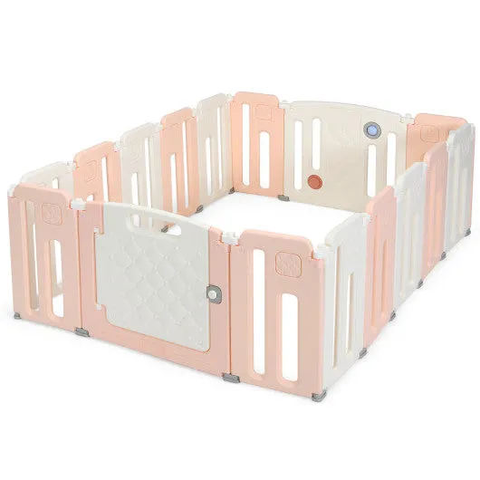 16 Panels Baby Safety Playpen with Drawing Board-Pink