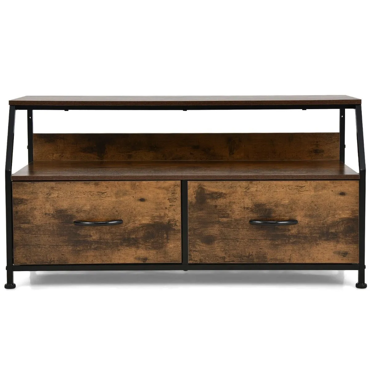 2-Drawer Industrial Dresser TV Stand with 2-Tier Open Shelf