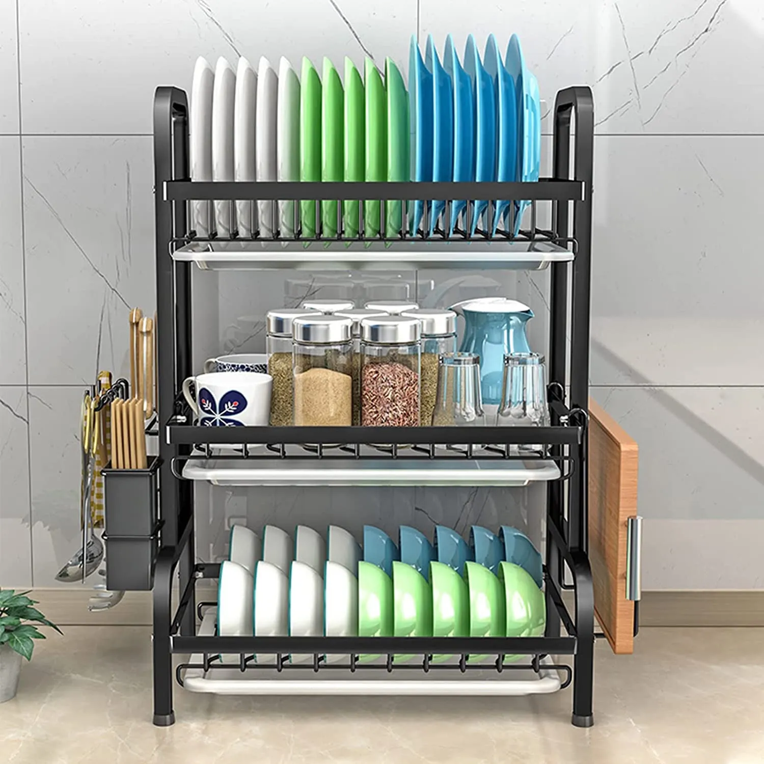 3 Tier Stainless Steel Dish Drying Rack with Drain Trays