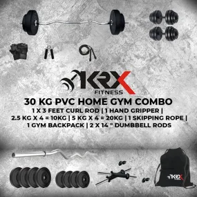 30 kg PVC with One 3 Ft Curl Rod and One Pair Dumbbell Rods | Home Gym