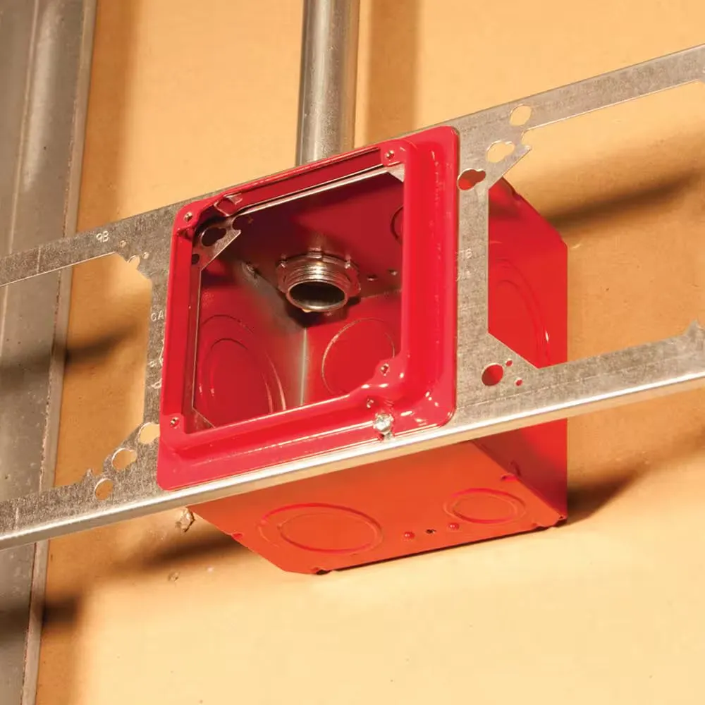 4 In. W X 2-1/8 In. D Steel Red 2-Gang Life Safety Welded Square Box with Eleven 1/2 In. Ko'S and Six Tko'S, 1-Pack