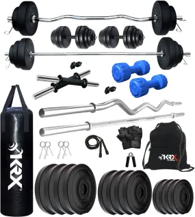 40 kg PVC Combo with Unfilled Punching Bag & PVC Dumbbells | Home Gym | ( 2 kg x 4 = 8Kg   3 kg x 4 = 12 kg   5 kg x 4 = 20Kg )