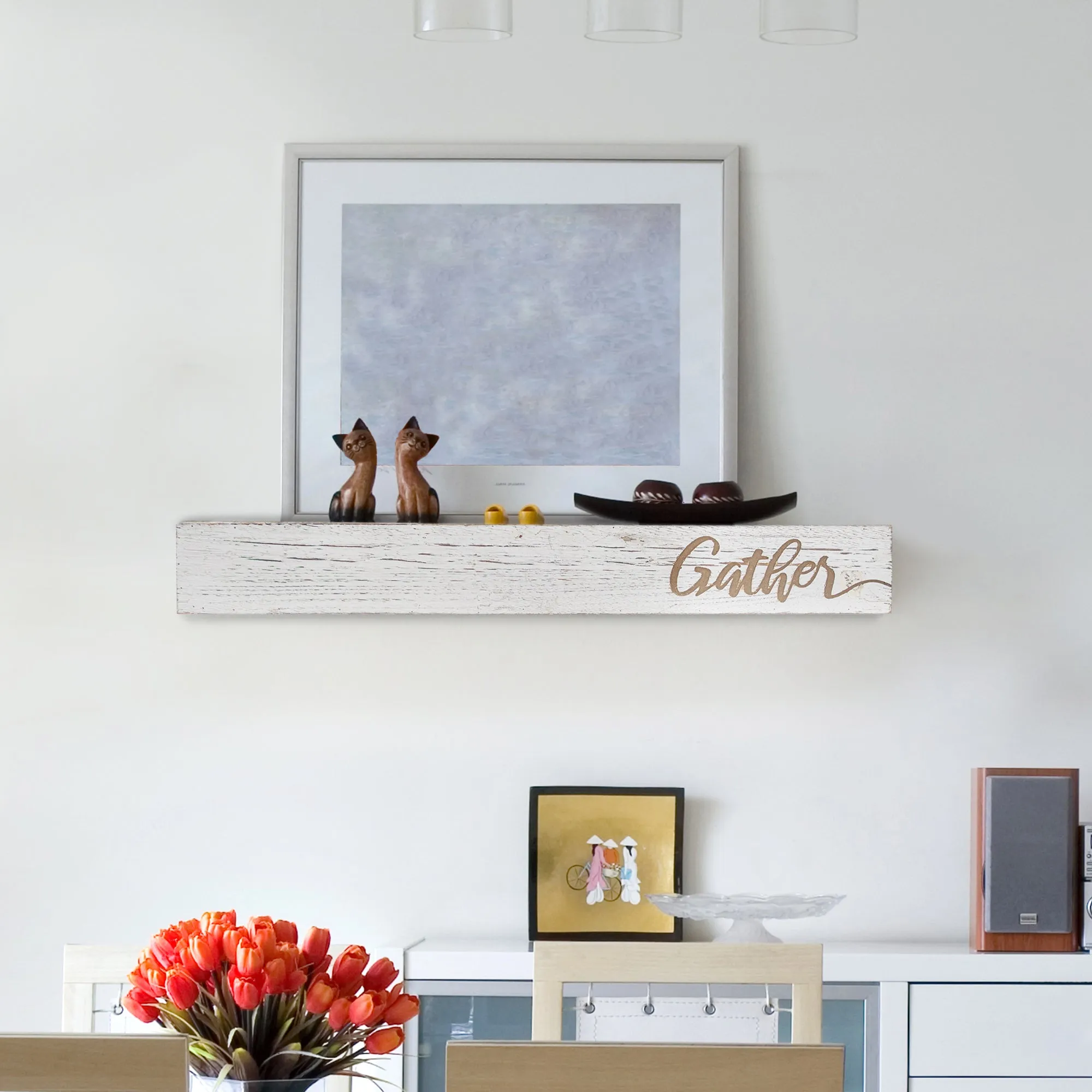 Floating Wall Shelf with “Gather” Text Engraving