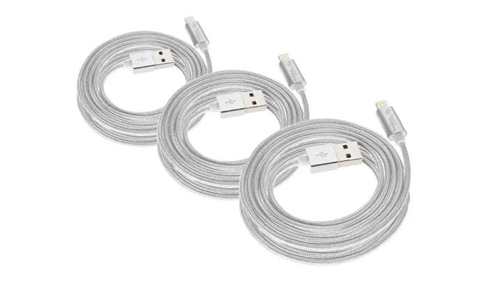 GabbaGoods 3-Pack MFI Certified Sync & Charge Metallic 10-Foot Lightning Cables