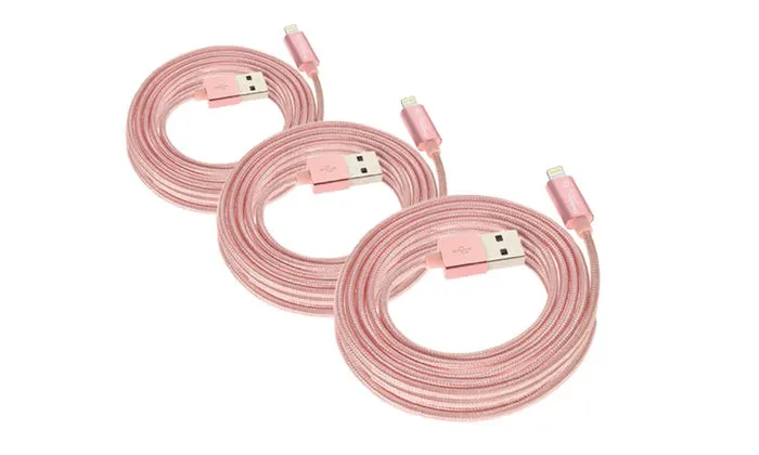 GabbaGoods 3-Pack MFI Certified Sync & Charge Metallic 10-Foot Lightning Cables