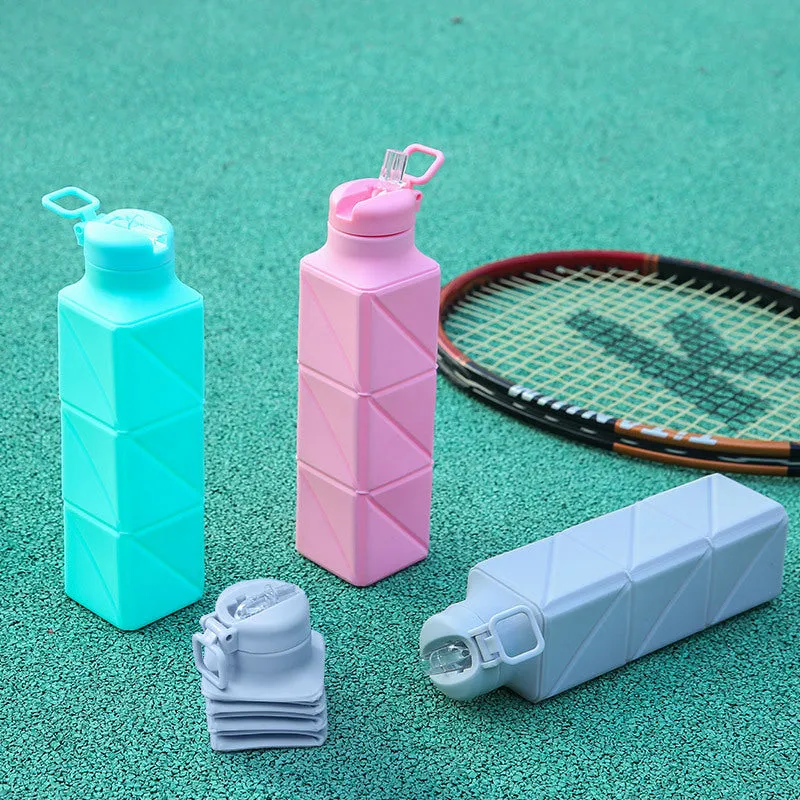 New outdoor platinum silicone rotary folding sports water bottle creative retractable water bottle water bottle