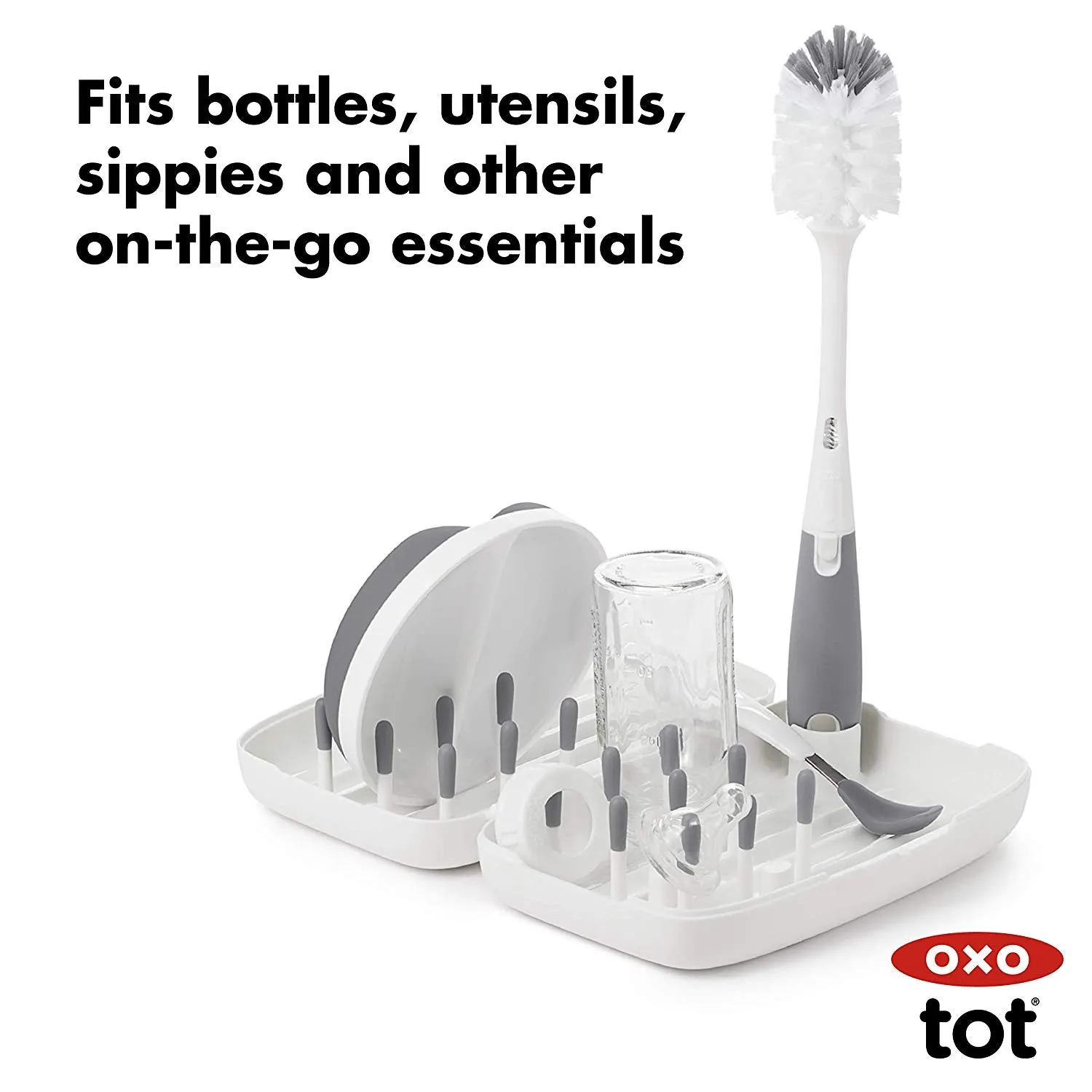 OXO Tot On-The-Go Drying Rack & Bottle Brush - Grey