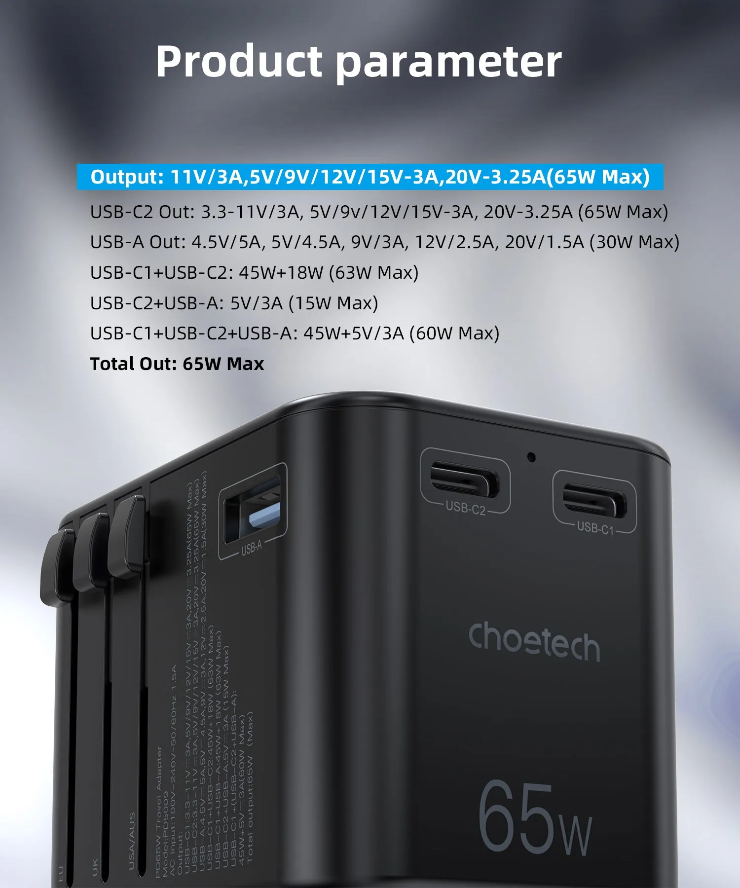 PD5009 Choetech 65W PD Travel Wall Charger