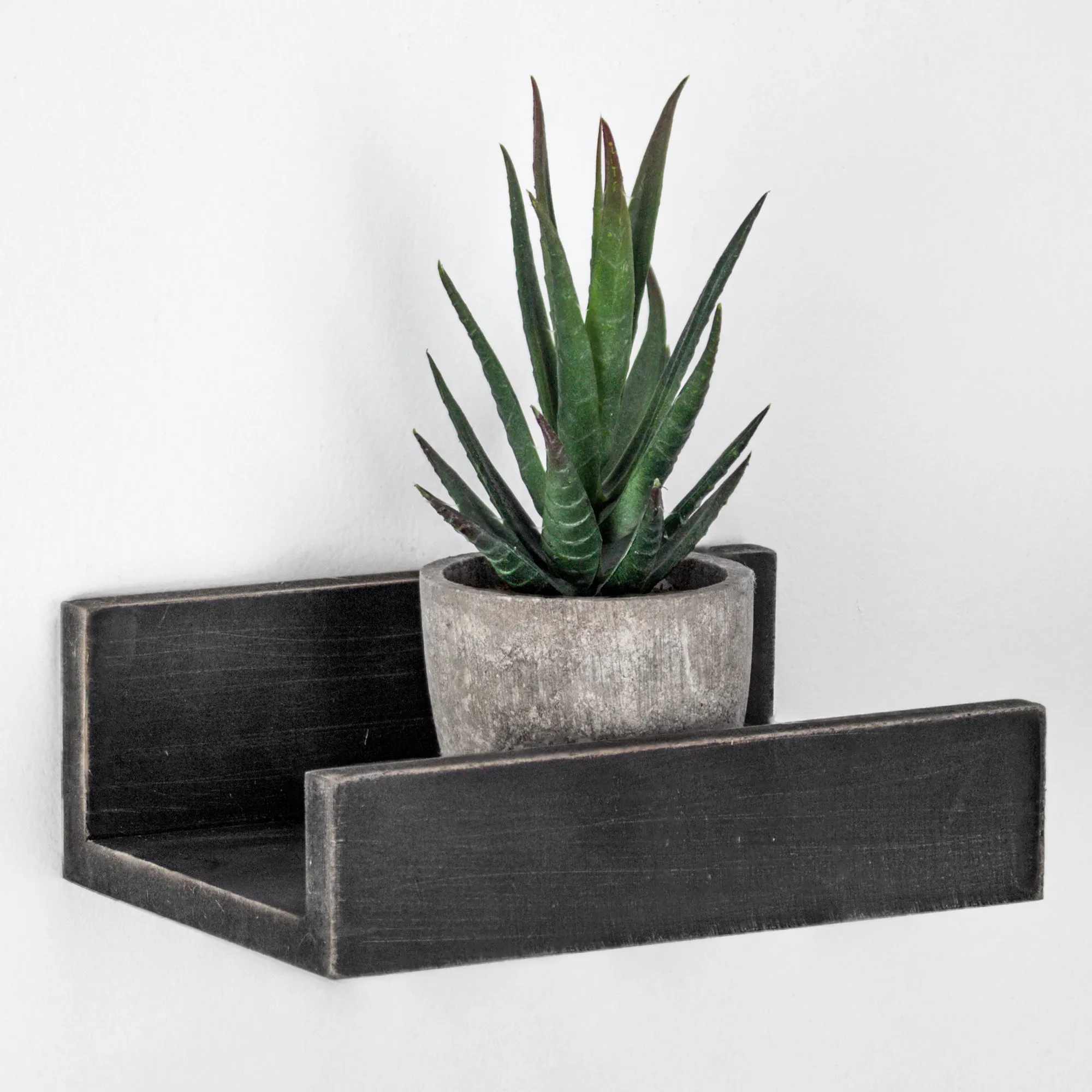 Picture Ledge Floating U Wooden Wall Shelves - Set of 3 (Black)