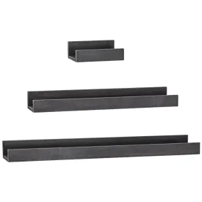 Picture Ledge Floating U Wooden Wall Shelves - Set of 3 (Black)