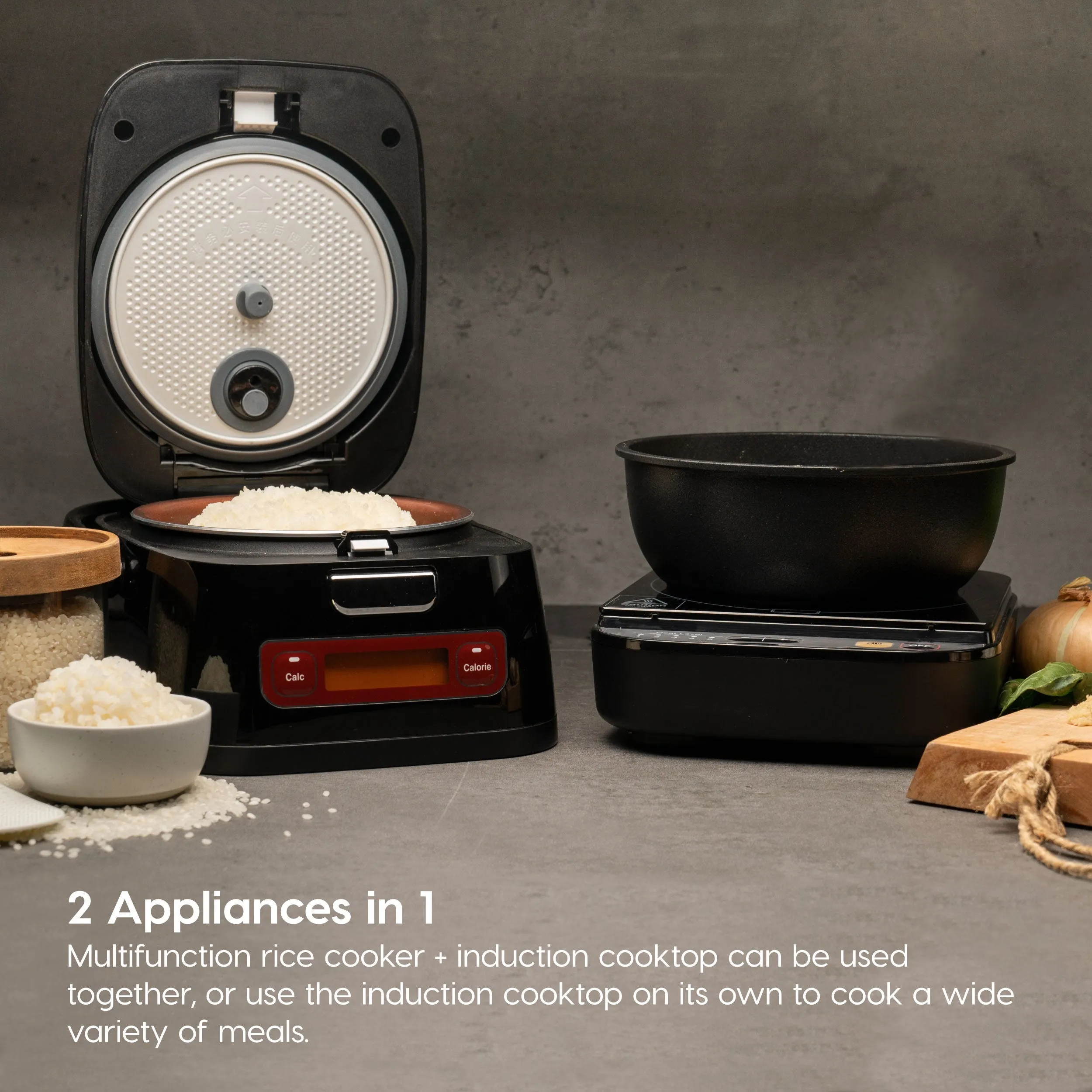 Rice Cooker and Induction Cooktop 2-in-1 with 7 Cooking Modes