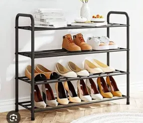 Shoe and Boot Storage Rack, 4 Tier with Shelf, Black