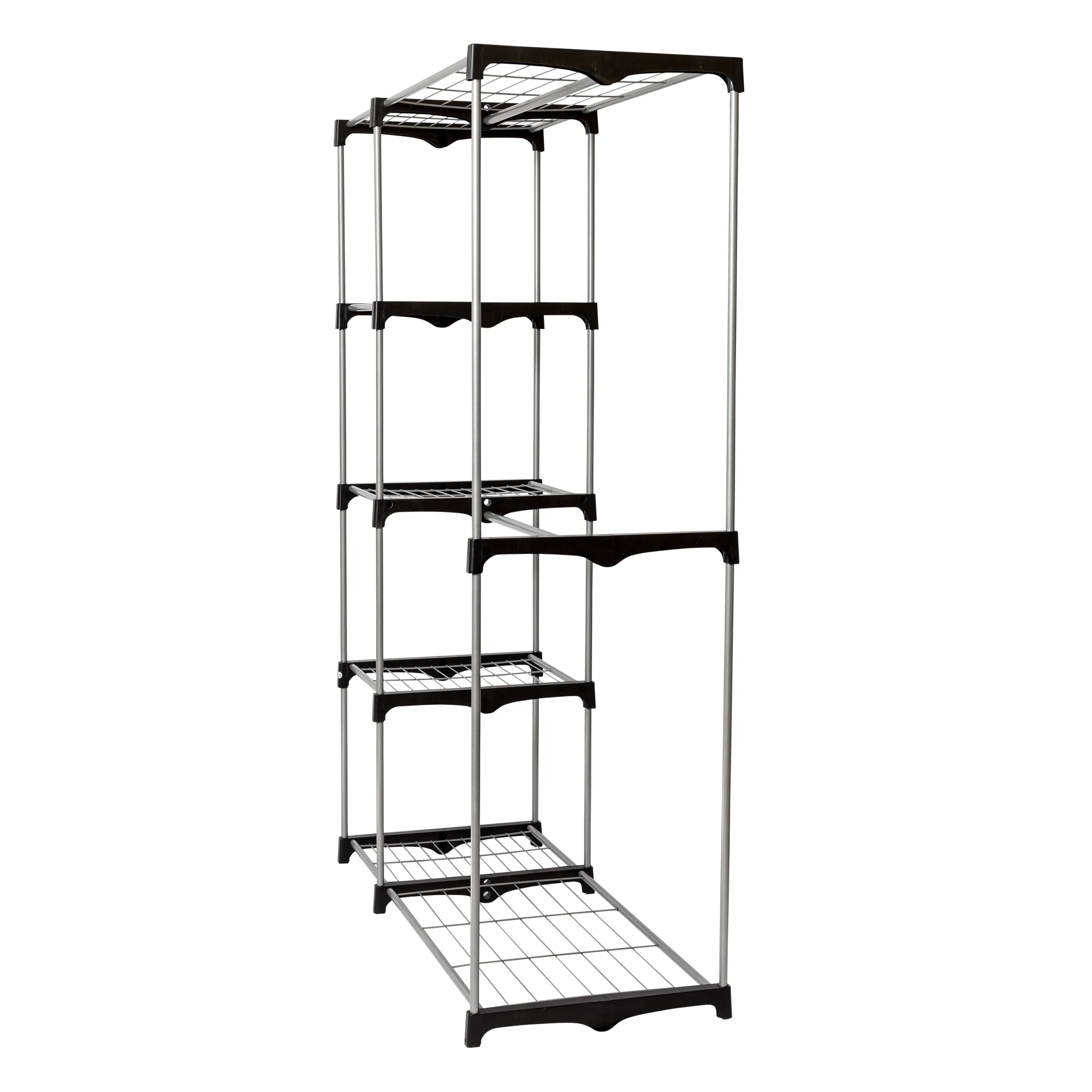 Silver/Black Freestanding Closet with Double Bar and Shelves