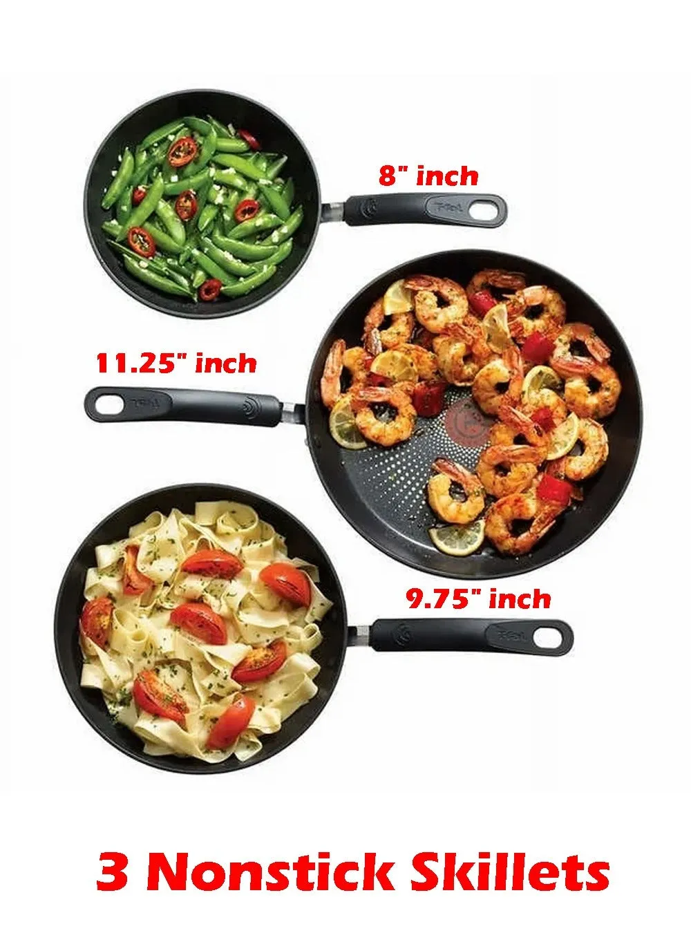 T-Fal 3-piece Fry Titanium Nonstick PFOA-Free - 8" inch - 9.75" inch - 11.25" inch Fry Pan Set