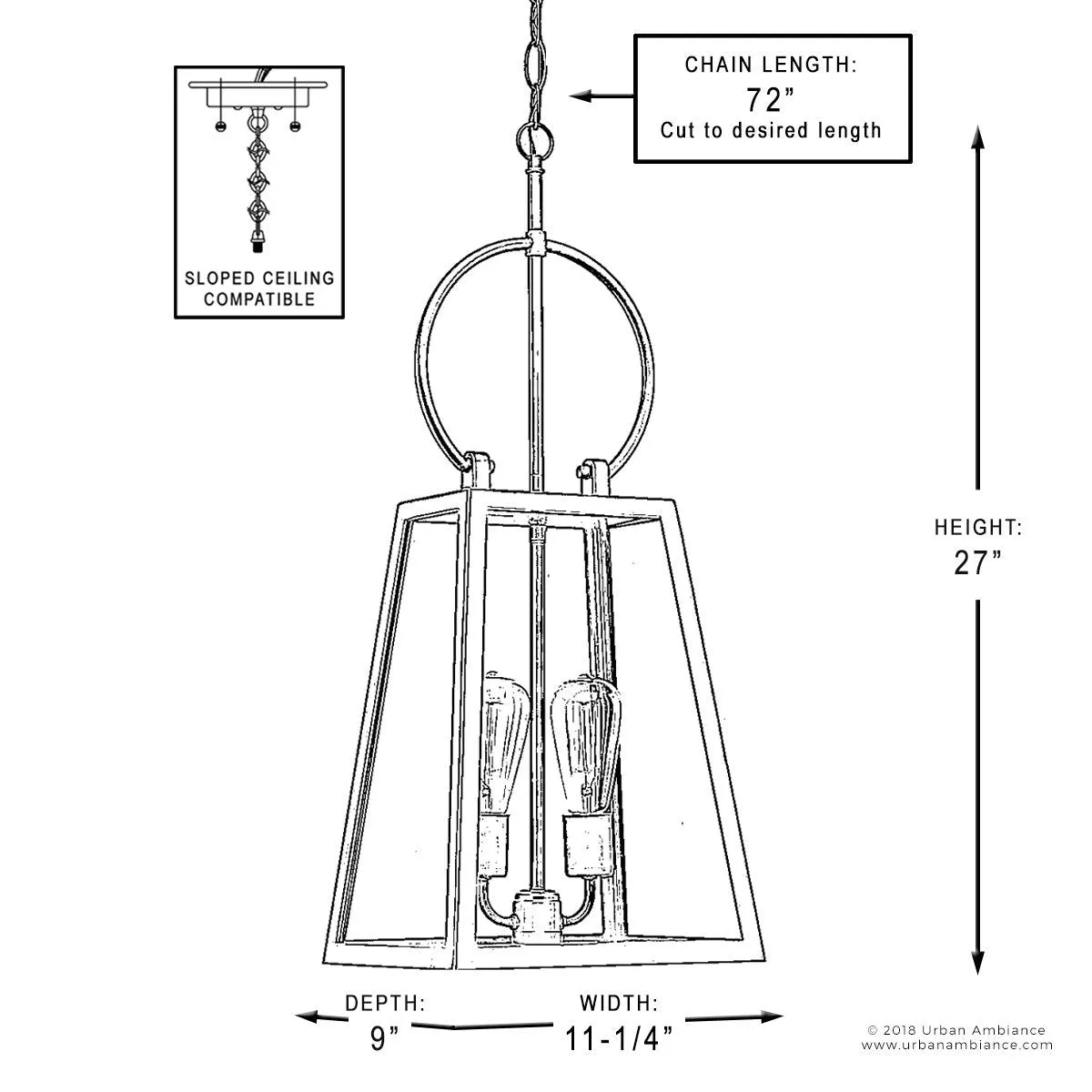 UHP1003 Modern Farmhouse Outdoor Pendant Light, 26.875"H x 11.25"W, Olde Bronze Finish, Vicenza Collection