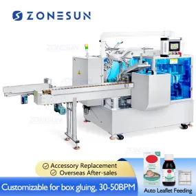 ZONESUN ZS-MSZH50N Automatic Horizontal Eye Drops Lip Gloss Essential Oil Bottle Cartoning Packaging Machine Cosmetics Facial Mask Sheet Boxing Machine